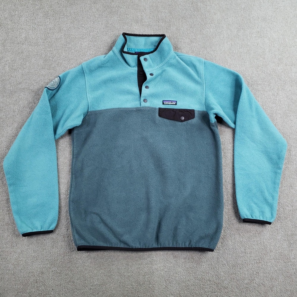 Patagonia Synchilla Snap T Jacket Womens Medium Blue Fleece Pockets REI Alliance